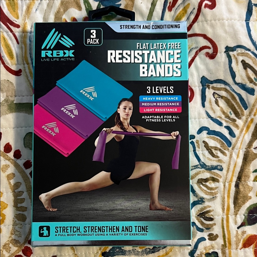 RBX Exercise Resistance Bands Set - Blue, Purple, Pink
